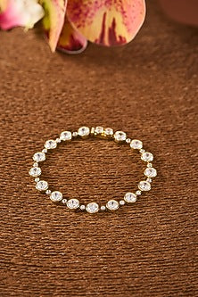 Yellow Gold Finish Eurostar Zircon Bracelet In Sterling Silver