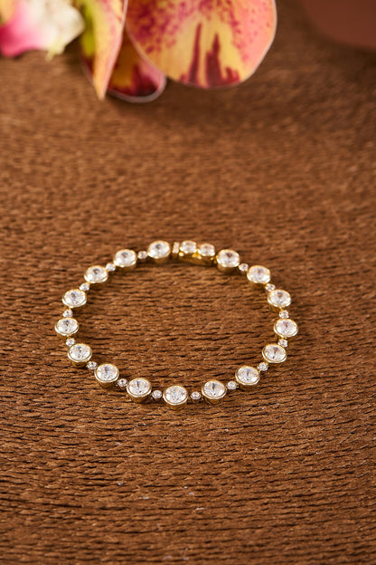Yellow Gold Finish Eurostar Zircon Bracelet In Sterling Silver
