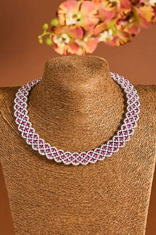 White Gold Finish Zircon & Ruby Stone Necklace Set In Sterling Silver