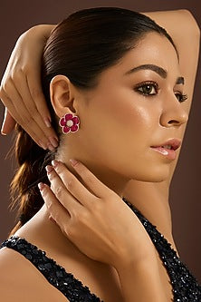 White Gold Finish Ruby Stone Stud Earrings