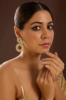 Yellow Gold Finish Zircon & Sapphire Stone Dangler Earrings In Sterling Silver