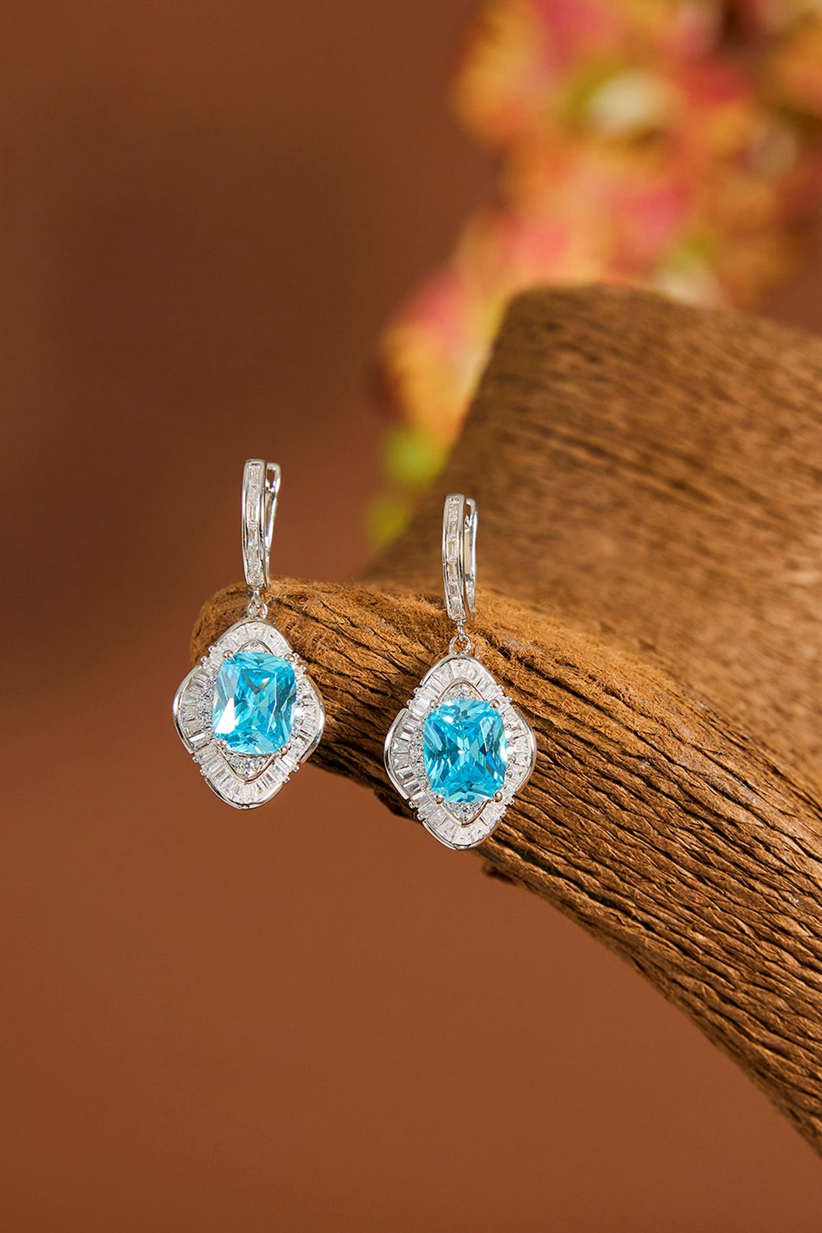 White Gold Finish Zircon & Topaz Stone Dangler Earrings In Sterling Silver