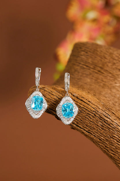 White Gold Finish Zircon & Topaz Stone Dangler Earrings In Sterling Silver