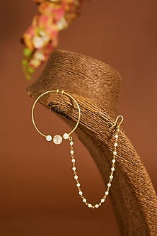 Yellow Gold Finish Shell Pearl & Moissanite Polki Nath