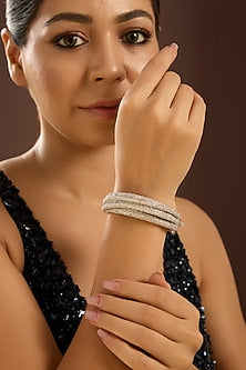 White Gold Finish Zircon Bracelet In Sterling Silver
