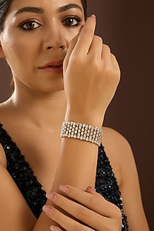 White Gold Finish Zircon Bracelet In Sterling Silver