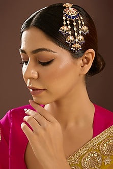 Yellow Gold Finish Moissanite Polki Pink Enameled Passa In Sterling Silver