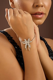 White Gold Finish Zircon Bracelet In Sterling Silver