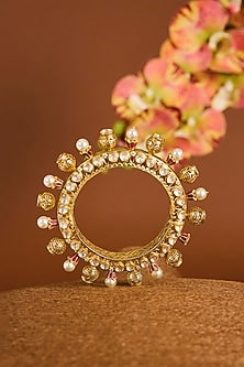 Yellow Gold Finish Moissanite Polki & Swarovski Zircon Bangle In Sterling Silver