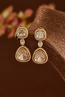 Gold Finish Moissanite Polki & CZ Necklace Set In Sterling Silver