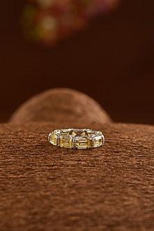 White Finish Zircon & Yellow Topaz Ring In Sterling Silver