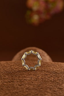 White Finish Zircon & Yellow Topaz Ring In Sterling Silver