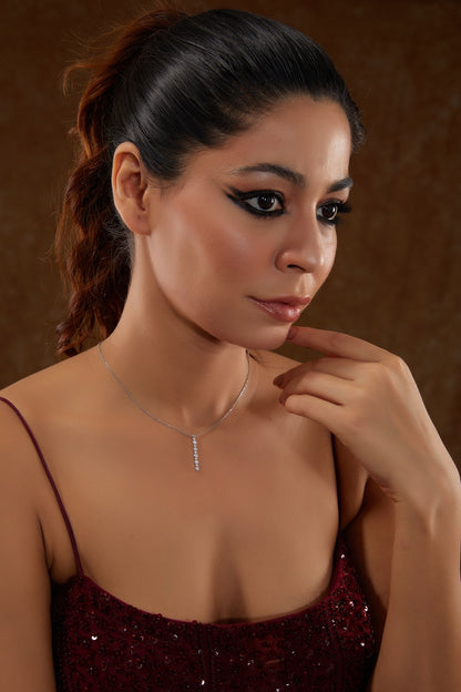 White Finish Zircon Pendant Necklace In Sterling Silver