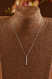 White Finish Zircon Pendant Necklace In Sterling Silver