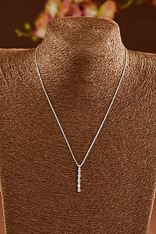White Finish Zircon Pendant Necklace In Sterling Silver
