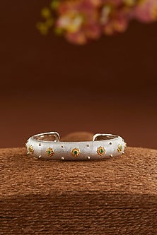 Two-Tone Finish CZ & Synthetic Peridot Bangle In Sterling Silver