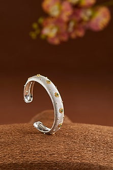 Two-Tone Finish CZ & Synthetic Peridot Bangle In Sterling Silver
