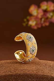 Two-Tone Finish CZ & Synthetic Emerald Bangle In Sterling Silver