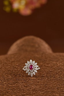 White Finish Zircon & Synthetic Ruby Necklace Set In Sterling Silver