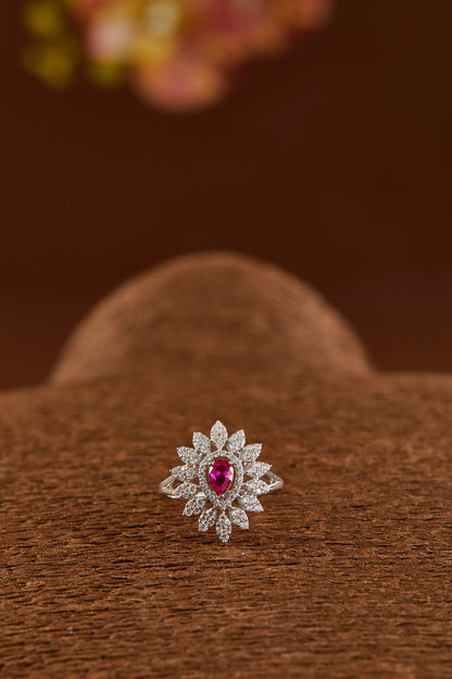White Finish Zircon & Synthetic Ruby Necklace Set In Sterling Silver