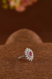 White Finish Zircon & Synthetic Ruby Necklace Set In Sterling Silver