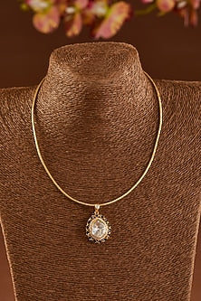 Gold Finish Moissanite Polki & Black Onyx Pendant Necklace Set In Sterling Silver