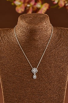 White Finish Zircon Pendant Necklace Set In Sterling Silver