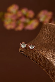 Gold Finish Moissanite Polki Enamelled Stud Earrings In Sterling Silver