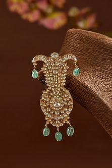 Gold Finish Moissanite Polki & Synthetic Emerald Pendant In Sterling Silver