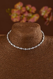 White Finish Zircon Choker Necklace In Sterling Silver