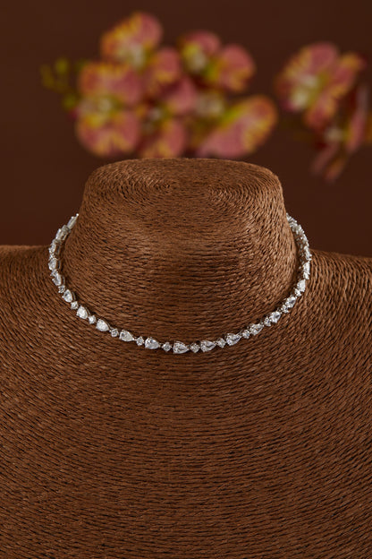 White Finish Zircon Choker Necklace In Sterling Silver