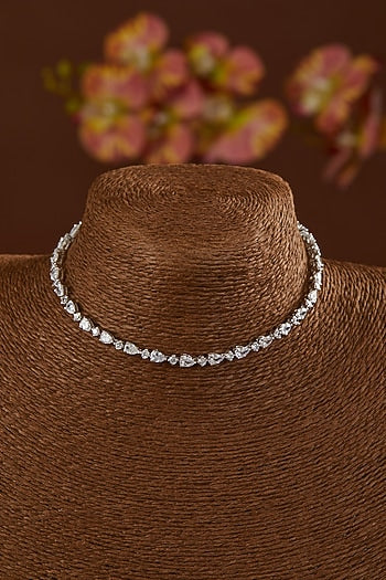 White Finish Zircon Choker Necklace In Sterling Silver