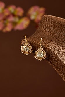 Gold Finish Moissanite Polki & CZ Dangler Earrings In Sterling Silver