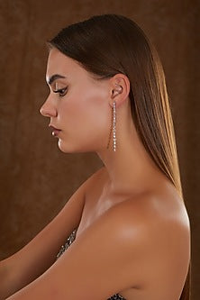 White Gold Finish Zircon Dangler Earrings In Sterling Silver