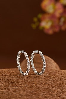 White Gold Finish Zircon Hoop Earrings In Sterling Silver