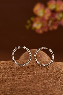 White Gold Finish Zircon Hoop Earrings In Sterling Silver