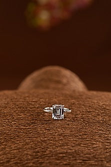 White Gold Finish Zircon Ring In Sterling Silver