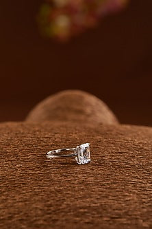 White Gold Finish Zircon Ring In Sterling Silver
