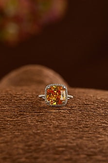 White Gold Finish Zircon & Yellow Topaz Stone Ring In Sterling Silver