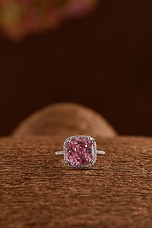 White Gold Finish Zircon & Synthetic Ruby Stone Ring In Sterling Silver