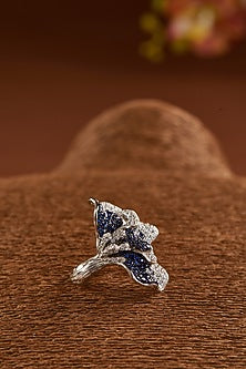White Gold Finish Zircon & Synthetic Sapphire Stone Ring In Sterling Silver