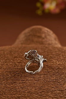 White Gold Finish Zircon & Synthetic Sapphire Stone Ring In Sterling Silver