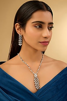White Gold Finish Eurostar Zircon Necklace Set In Sterling Silver