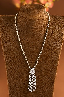 White Gold Finish Eurostar Zircon Necklace Set In Sterling Silver