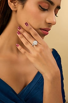 White Gold Finish Eurostar Zircon Ring In Sterling Silver