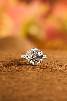 White Gold Finish Eurostar Zircon Ring In Sterling Silver