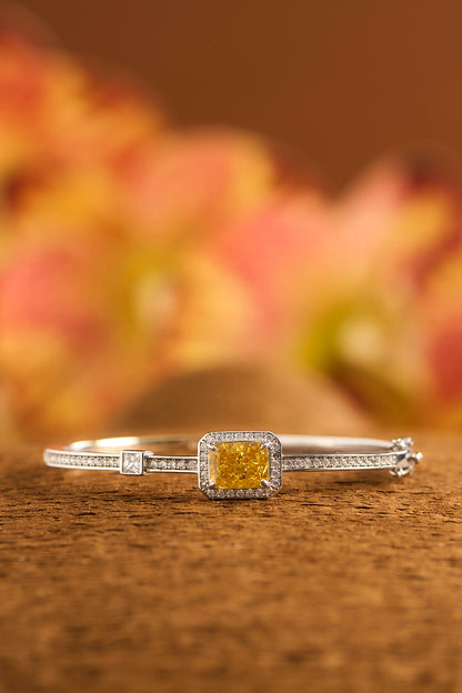 White Finish Eurostar Zircon & Yellow Sapphire Stone Openable Bracelet In Sterling Silver