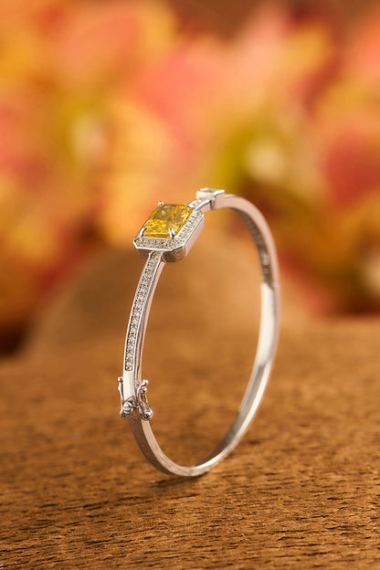 White Finish Eurostar Zircon & Yellow Sapphire Stone Openable Bracelet In Sterling Silver