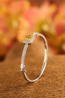 White Finish Eurostar Zircon & Yellow Sapphire Stone Openable Bracelet In Sterling Silver