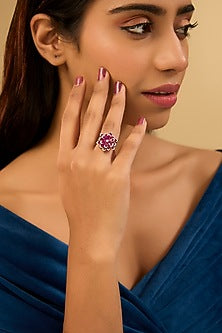 White Gold Finish Eurostar Zircon & Glass-Filled Ruby Ring In Sterling Silver
